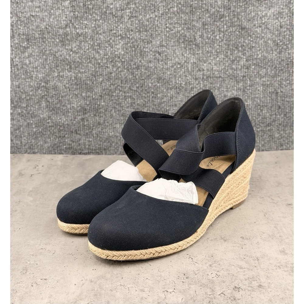 Easy Street Pari Navy Canvas Wedge Espadrille Shoes Women's 9M